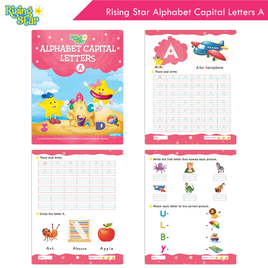 Rising Star Fun Learning Nursery Books Set of 6| Ages 4-5 Years| Alphabet, Cursive & Pattern Writing, Numbers, Colouring, Rhymes & Stories Book | Grocsy