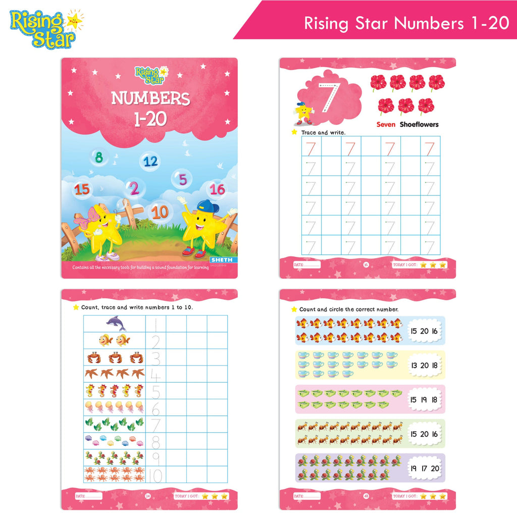 Rising Star Fun Learning Nursery Books Set of 6| Ages 4-5 Years| Alphabet, Cursive & Pattern Writing, Numbers, Colouring, Rhymes & Stories Book | Grocsy