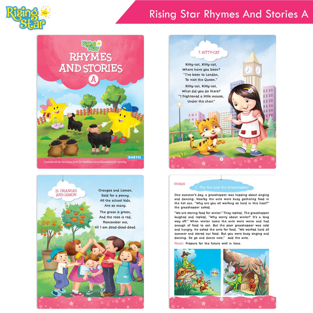 Rising Star Fun Learning Nursery Books Set of 6| Ages 4-5 Years| Alphabet, Cursive & Pattern Writing, Numbers, Colouring, Rhymes & Stories Book | Grocsy