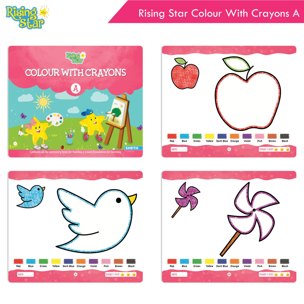 Rising Star Fun Learning Nursery Books Set of 6| Ages 4-5 Years| Alphabet, Cursive & Pattern Writing, Numbers, Colouring, Rhymes & Stories Book | Grocsy