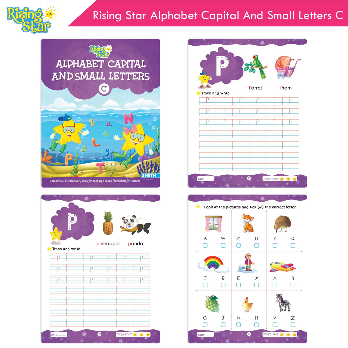 Rising Star Fun Learning Senior KG Books Set of 6| Ages 5-6 Years| Alphabet Letters, Cursive Writing, Number, Colouring, Rhymes & Stories Book | Grocsy