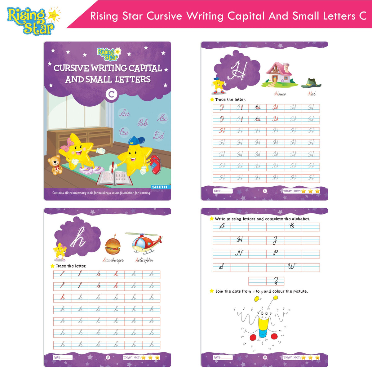 Rising Star Fun Learning Senior KG Books Set of 6| Ages 5-6 Years| Alphabet Letters, Cursive Writing, Number, Colouring, Rhymes & Stories Book | Grocsy