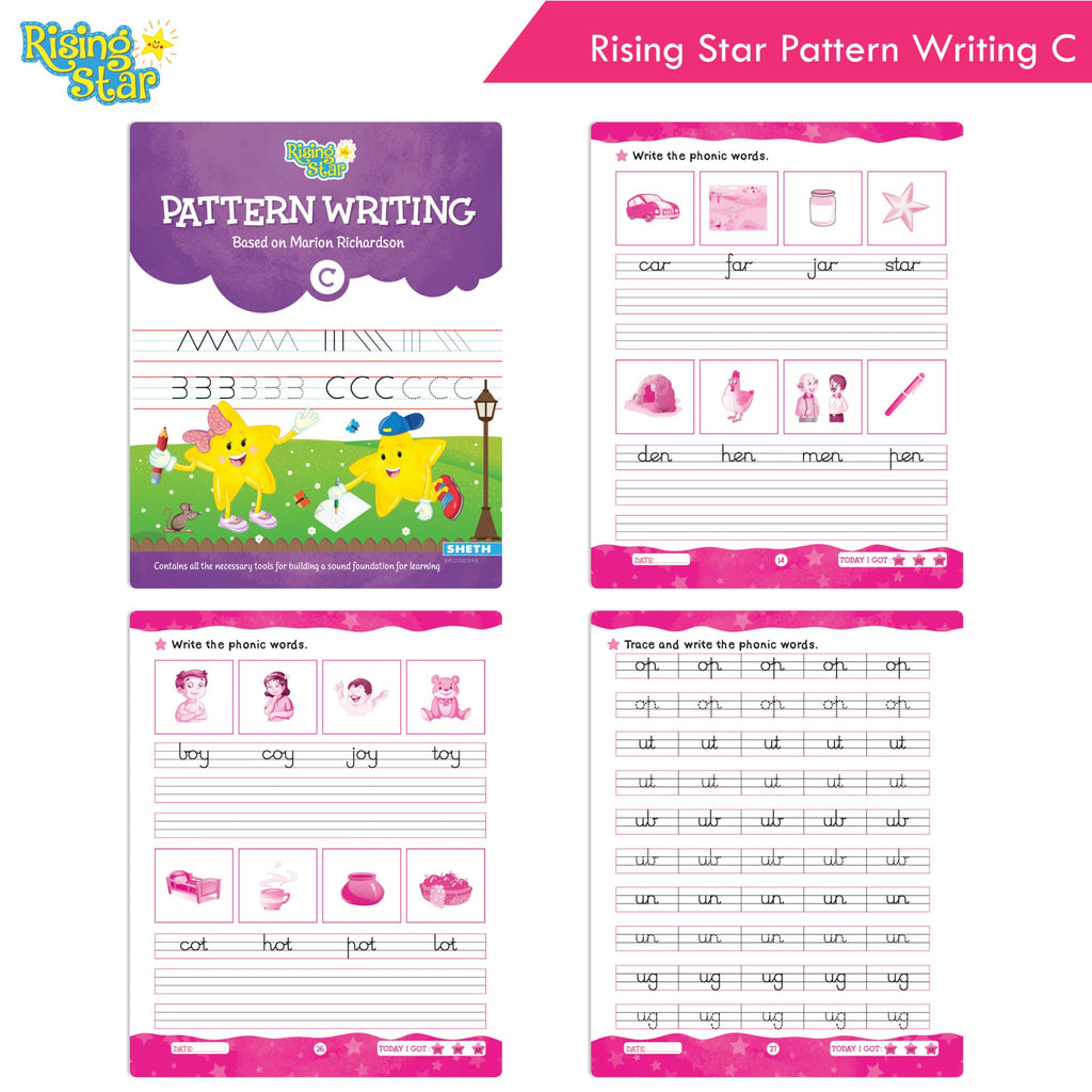 Rising Star Fun Learning Senior KG Books Set of 6| Ages 5-6 Years| Alphabet Letters, Cursive Writing, Number, Colouring, Rhymes & Stories Book | Grocsy