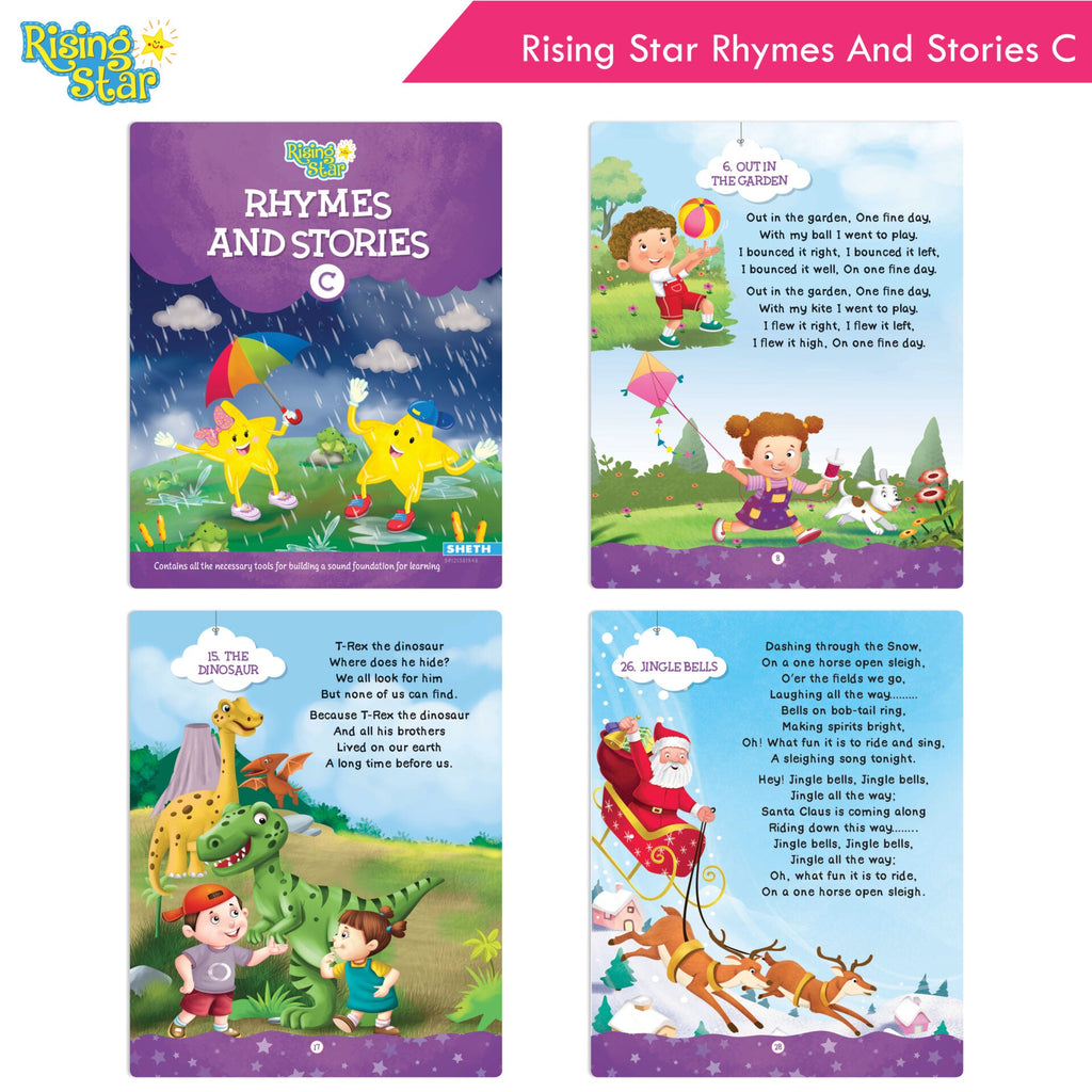 Rising Star Fun Learning Senior KG Books Set of 6| Ages 5-6 Years| Alphabet Letters, Cursive Writing, Number, Colouring, Rhymes & Stories Book | Grocsy