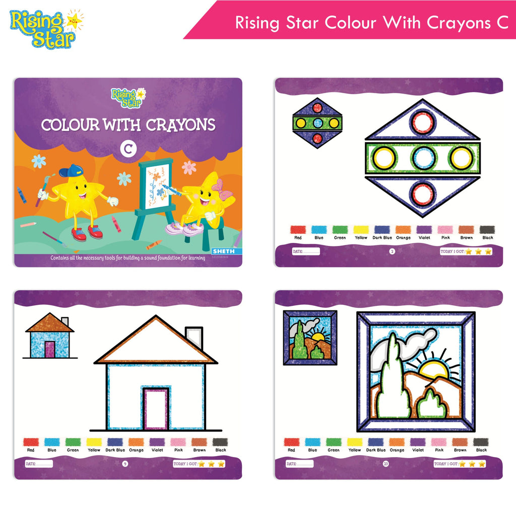 Rising Star Fun Learning Senior KG Books Set of 6| Ages 5-6 Years| Alphabet Letters, Cursive Writing, Number, Colouring, Rhymes & Stories Book | Grocsy