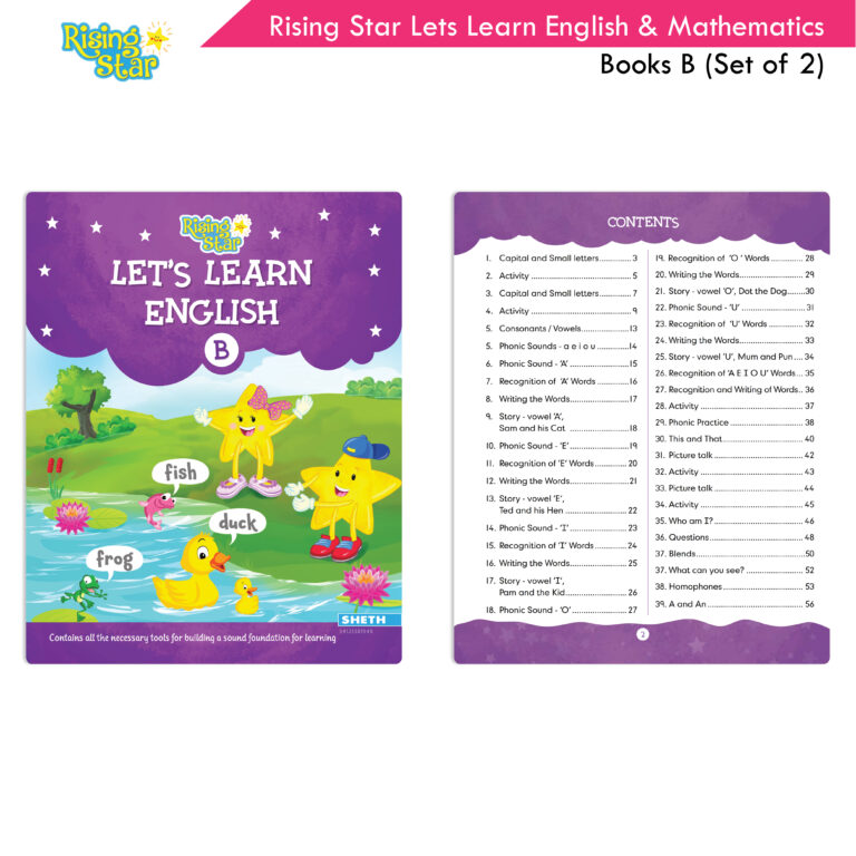 Rising Star Lets Learn English & Maths Activity Book Set B| Set of 2| Ages 3-7 Year| Number 1-100, Shapes, Alphabets | Grocsy