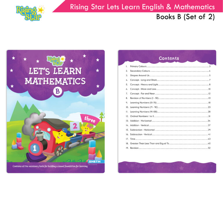 Rising Star Lets Learn English & Maths Activity Book Set B| Set of 2| Ages 3-7 Year| Number 1-100, Shapes, Alphabets | Grocsy