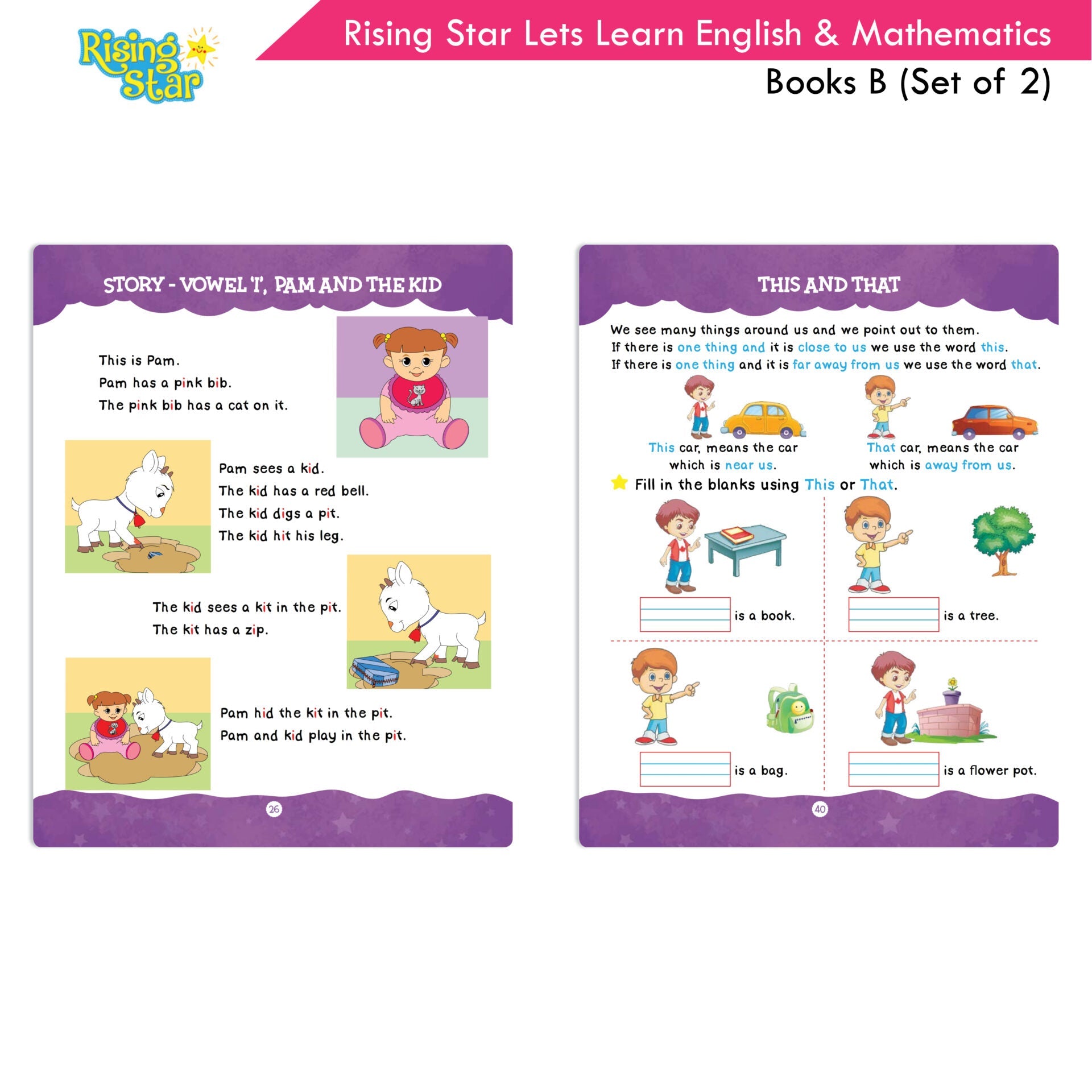 Rising Star Lets Learn English & Maths Activity Book Set B| Set of 2| Ages 3-7 Year| Number 1-100, Shapes, Alphabets | Grocsy
