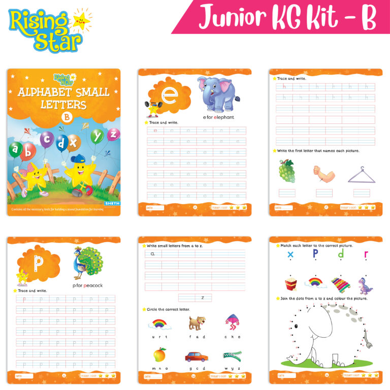 Rising Star Preschool Learning Junior KG Kit B| Alphabet Letters Writing| Numbers| General Knowledge| Rhymes & Stories| Worksheets & Assessment Book | Grocsy