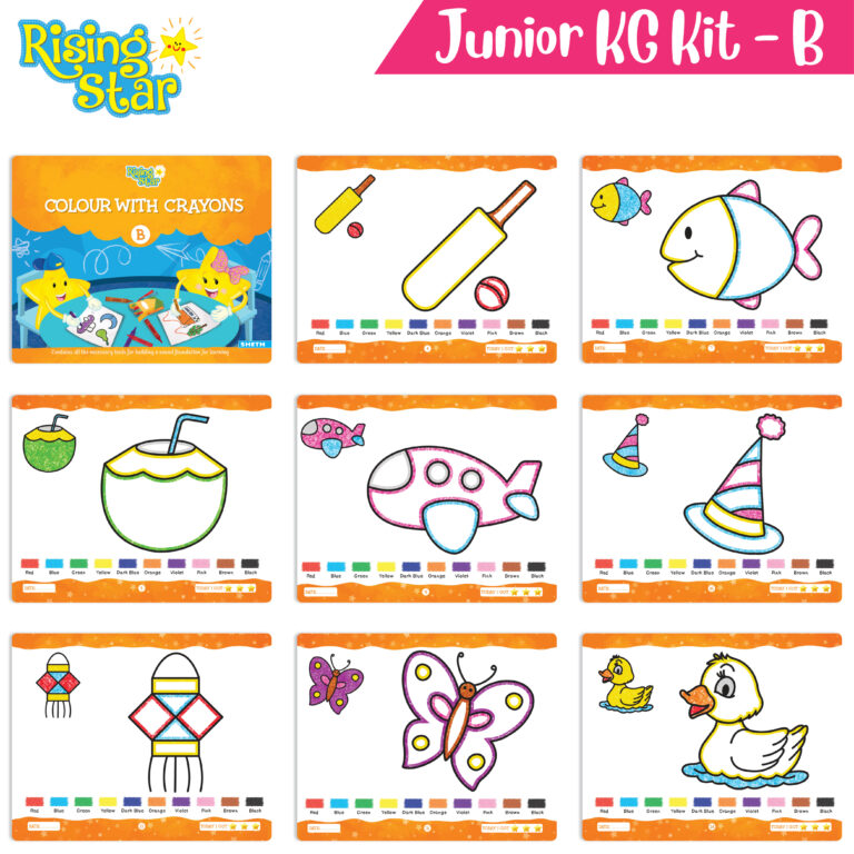 Rising Star Preschool Learning Junior KG Kit B| Alphabet Letters Writing| Numbers| General Knowledge| Rhymes & Stories| Worksheets & Assessment Book | Grocsy