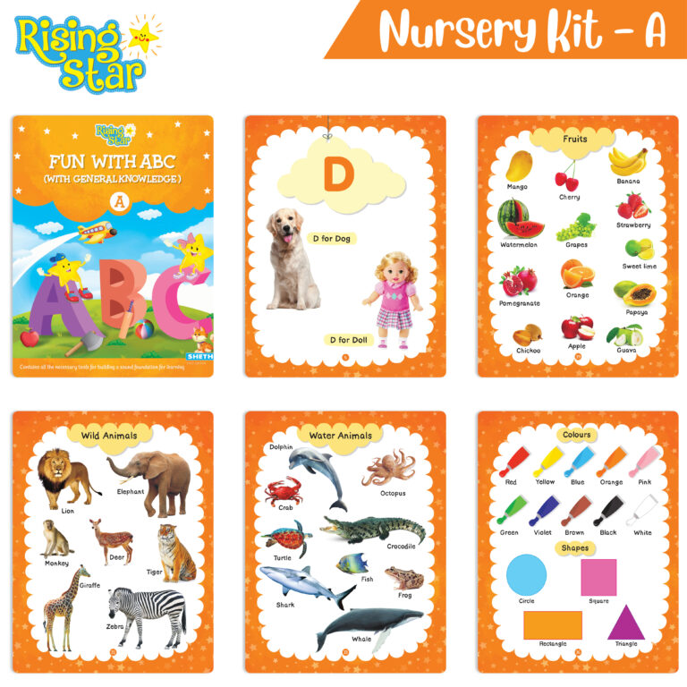 Rising Star Preschool Learning Nursery Kit A| General Knowledge| Know Your Alphabet| Numbers| Rhymes & Stories| Worksheets & Assessment Book | Grocsy