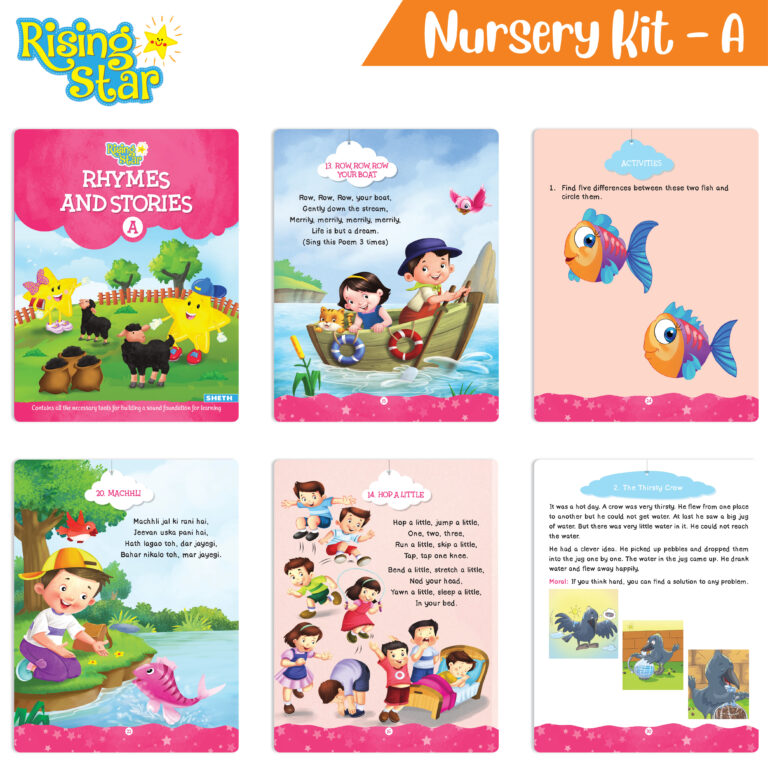 Rising Star Preschool Learning Nursery Kit A| General Knowledge| Know Your Alphabet| Numbers| Rhymes & Stories| Worksheets & Assessment Book | Grocsy