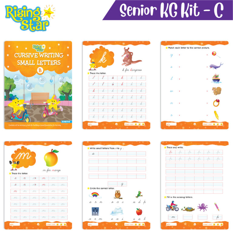 Rising Star Preschool Learning Senior KG Kit C| Cursive Writing Alphabet Letters| General Knowledge| Rhymes & Stories| Worksheets & Assessment Sheet | Grocsy