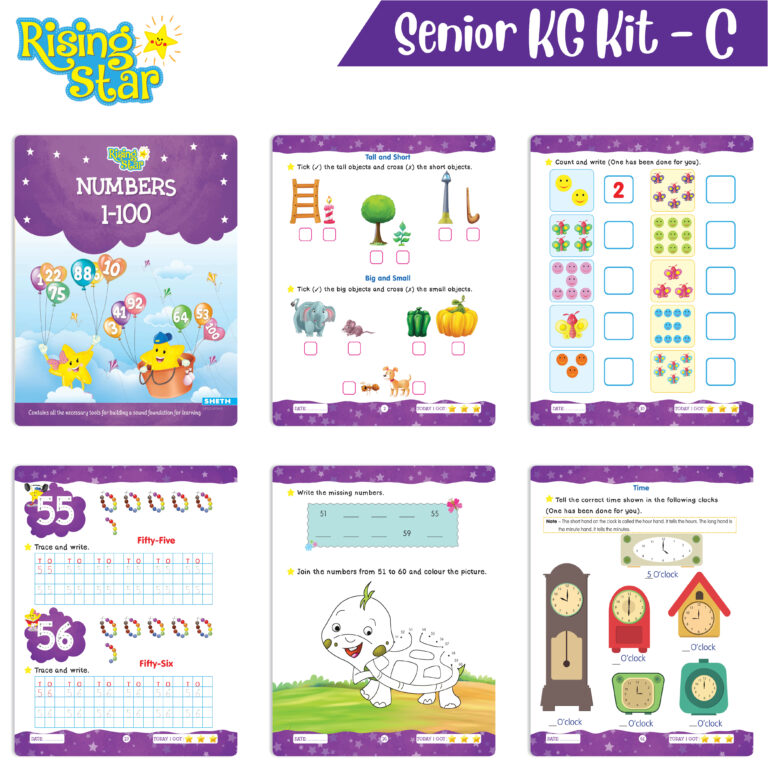 Rising Star Preschool Learning Senior KG Kit C| Cursive Writing Alphabet Letters| General Knowledge| Rhymes & Stories| Worksheets & Assessment Sheet | Grocsy