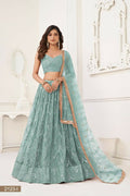 Aastha Fashion Ocean Blue Butterfly Net Tone To Tone Thread Work, Sequence Work And Original Mirror Work Embroidery Wedding Wear Lehenga Choli | Grocsy