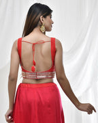 Amodini Designer Studio Red Blouse with Embellished Waistband | Grocsy