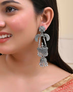 VOJ Silver Plated Oxidized Dancing Drop Earrings | Grocsy