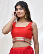 Amodini Designer Studio Red Blouse with Embellished Waistband | Grocsy