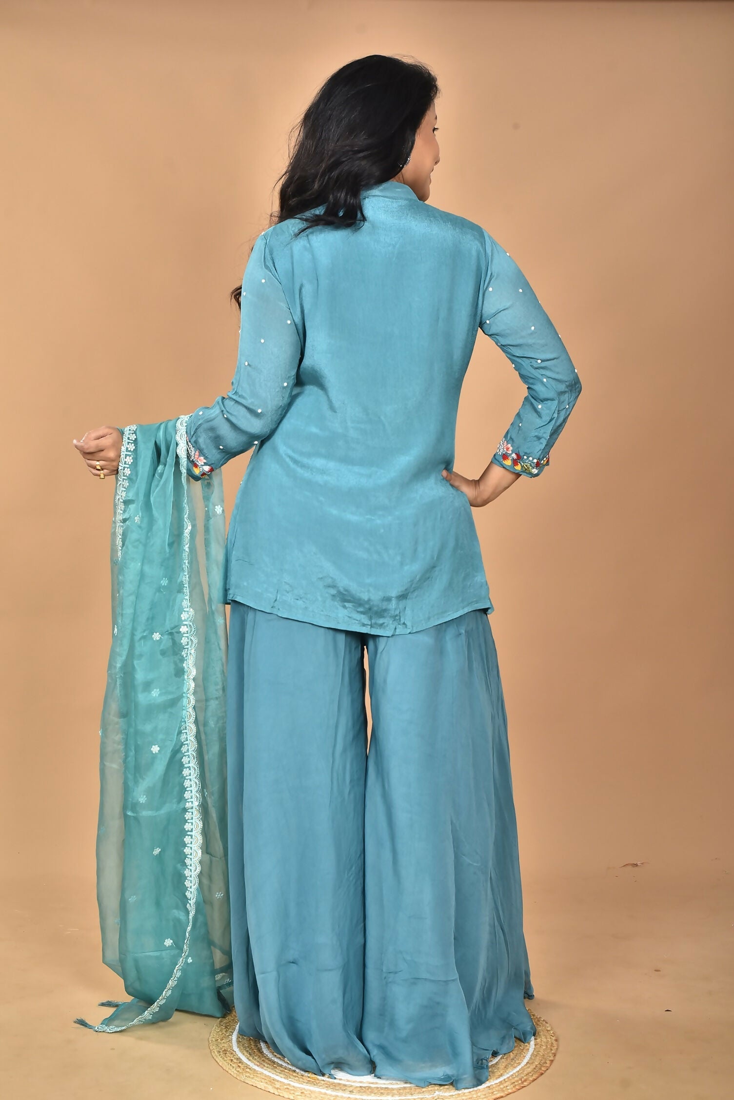 Morchari Women And Hand Embroidery Palazzo Set-Green | Grocsy
