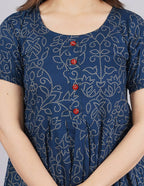 Vamika Blue Cotton Printed Party Wear/Casual Wear Kurti | Grocsy