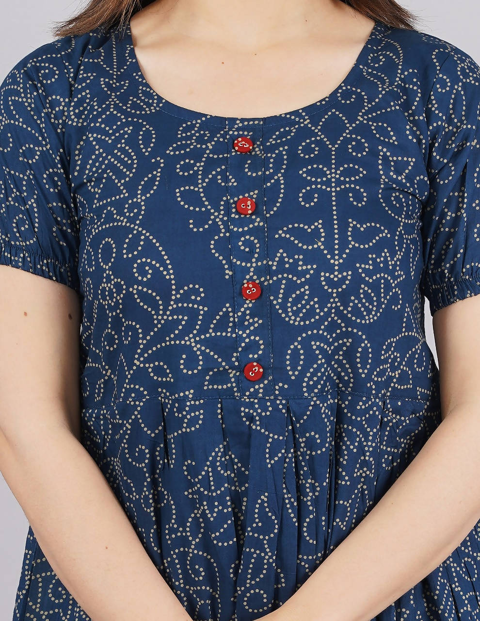Vamika Blue Cotton Printed Party Wear/Casual Wear Kurti | Grocsy