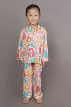 Breathables Kids Cotton Night Suit – Peach Lion & Teddy Shirt & Pyjama Co-Ord Set For Boys & Girls | Grocsy