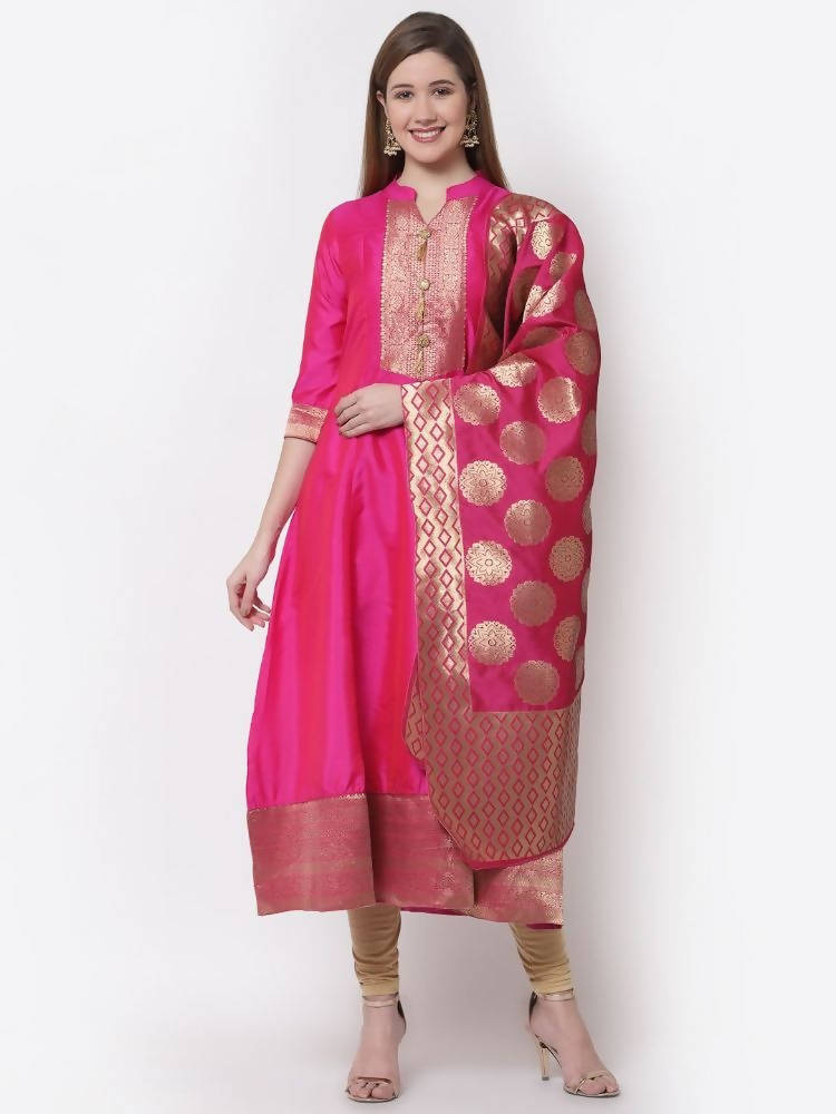 Myshka Pink Color Silk Solid Anarkali Gown With Dupatta | Grocsy