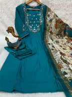 Teeya Creation Women Rama Green Embroidered Kurta Pant Set With Dupatta | Grocsy
