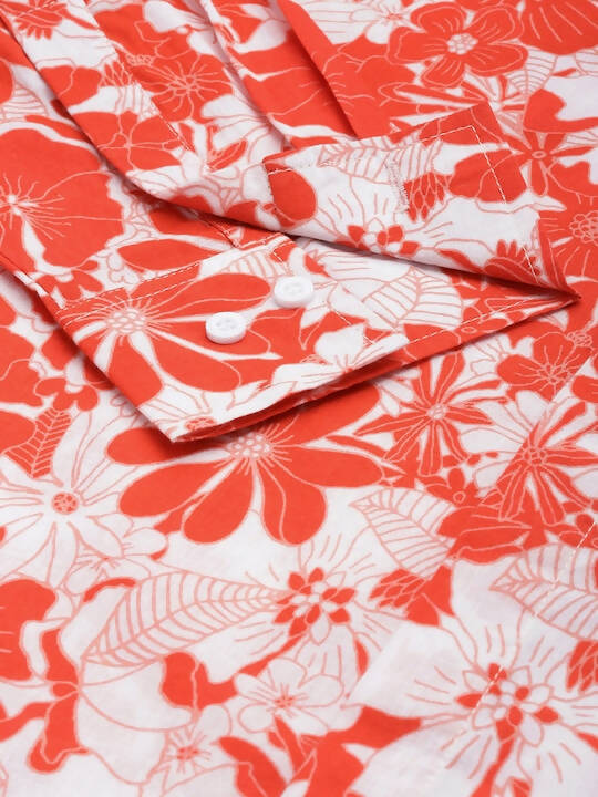 Red & White Men pure Cotton Floral Printed Straight Kurta - Mahotsav | Grocsy