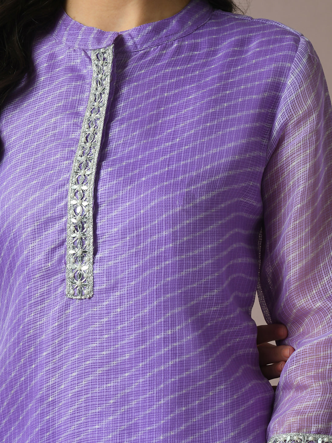 Myshka Women's Lavender Printed Cotton Blend Straight Party Kurta Set | Grocsy