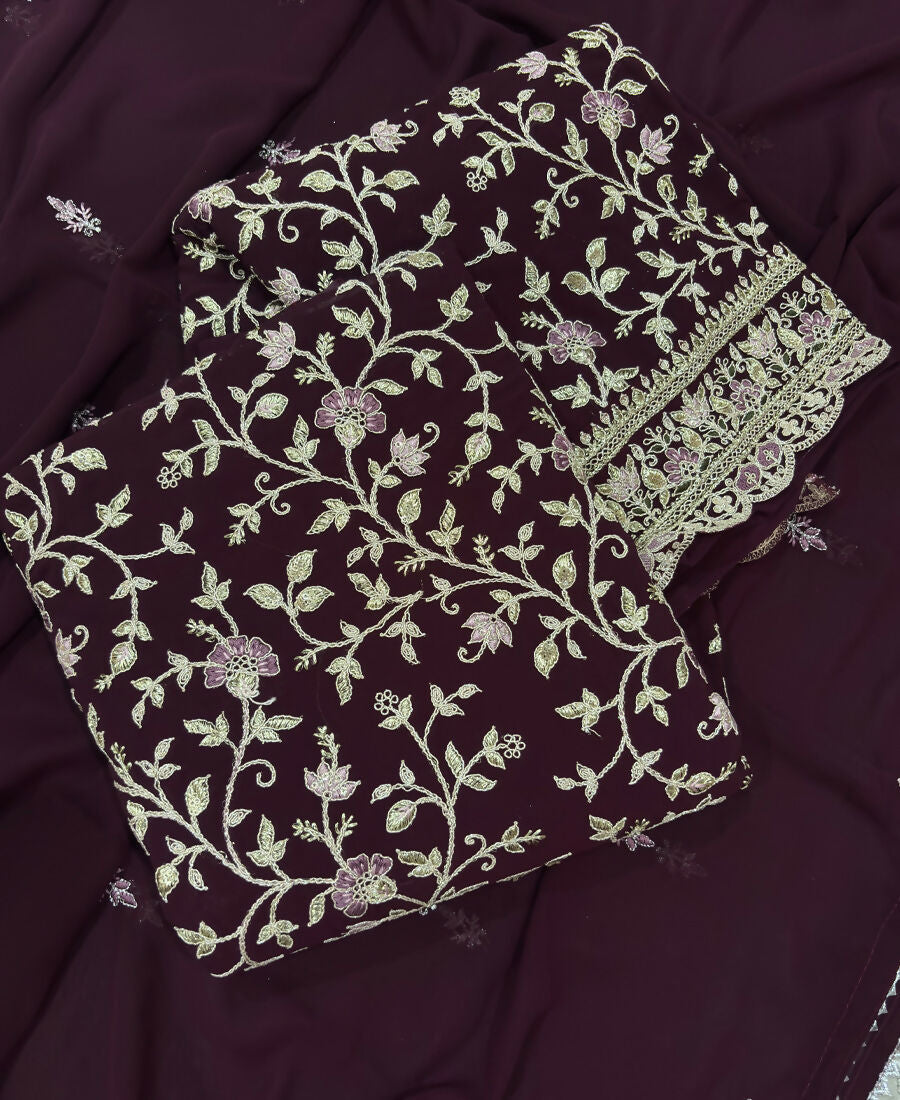 KC Purple Straight Suit For Women Georgette Fabric | Grocsy