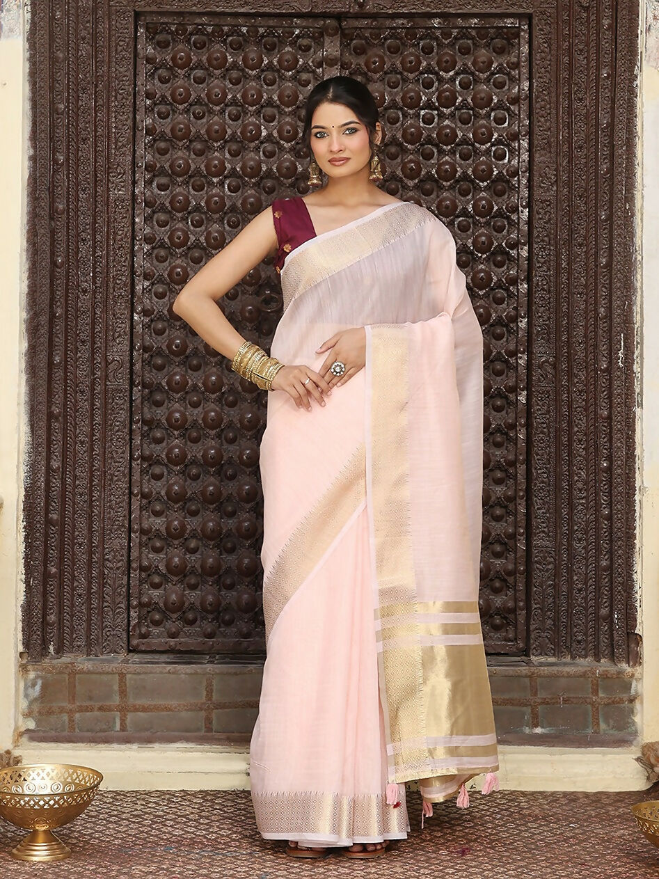 Shree Shyam Fashion Light Pink Cotton Saree | Grocsy