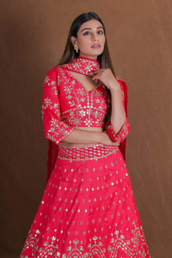 Pink Embroidery With Real Mirror Work Fantum Silk Fabric Lehenga Choli - Jihu Culture | Grocsy