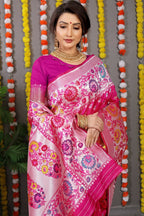 Jyoti Fashion Women's Rani Pink Banarasi Silk Zari Woven Saree with Blouse | Grocsy