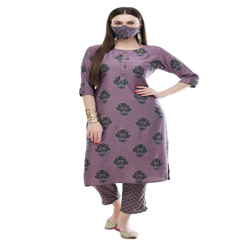 Lagi Women's Mauve Printed Straight Kurta & Pant (MC39B) | Grocsy