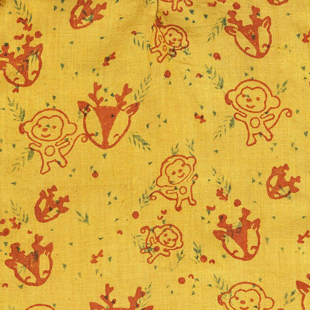 Mhyssa Puffed Sleeves A line Yellow and Red Printed Frock | Grocsy