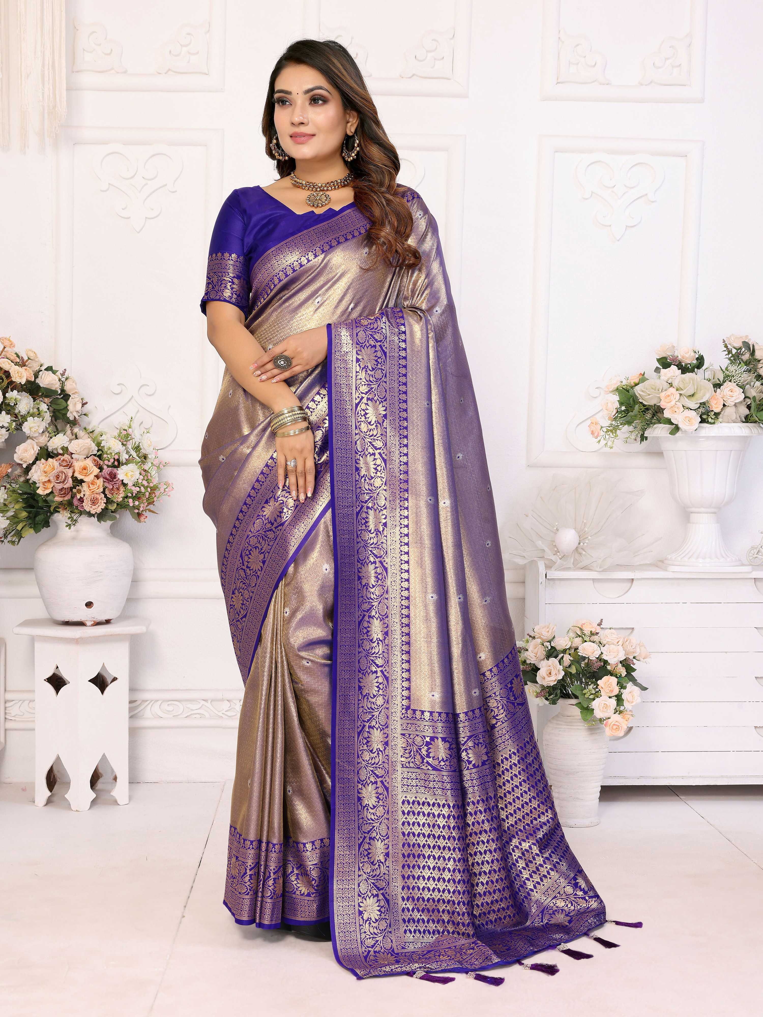 Aastha Fashion Royal Blue Tissue Silk Weaving Saree | Grocsy