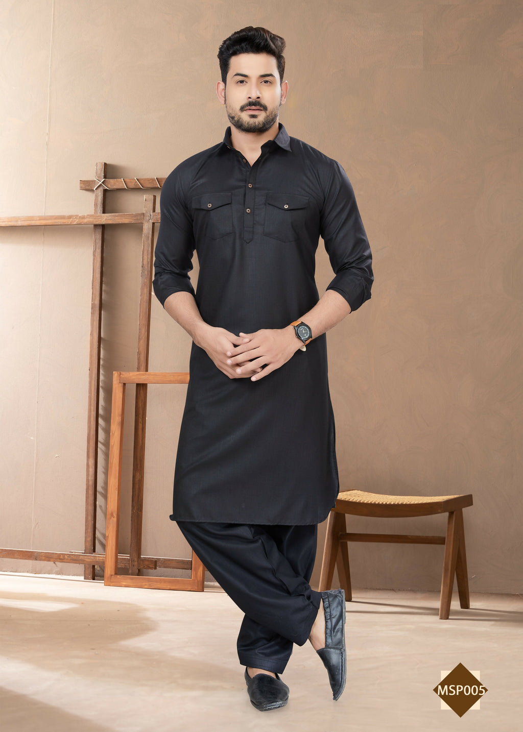 Joban Fashion Men's Black Heavy Cotton Plain Kurta Pyjama set | Grocsy