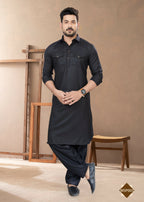 Joban Fashion Men's Black Heavy Cotton Plain Kurta Pyjama set | Grocsy