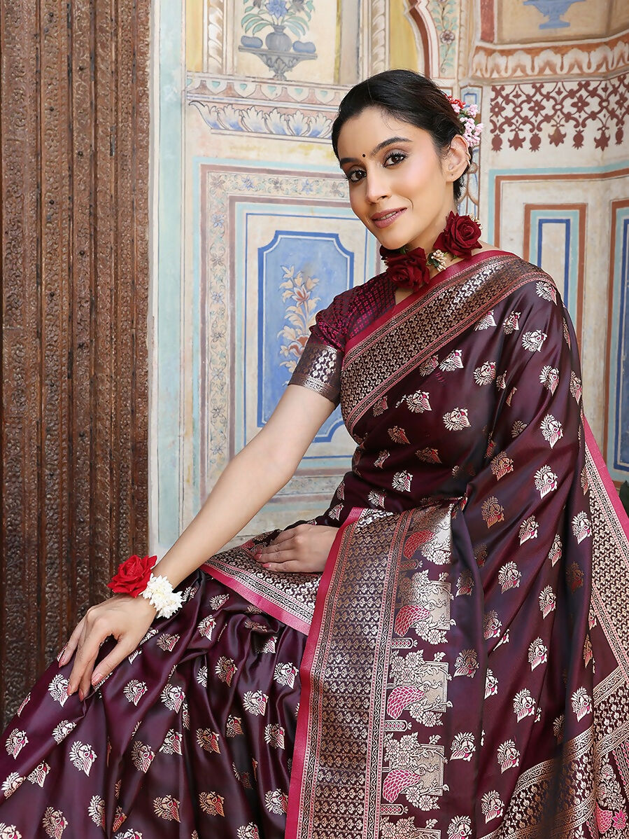 Shree Shyam Fashion Purple Silk Saree | Grocsy