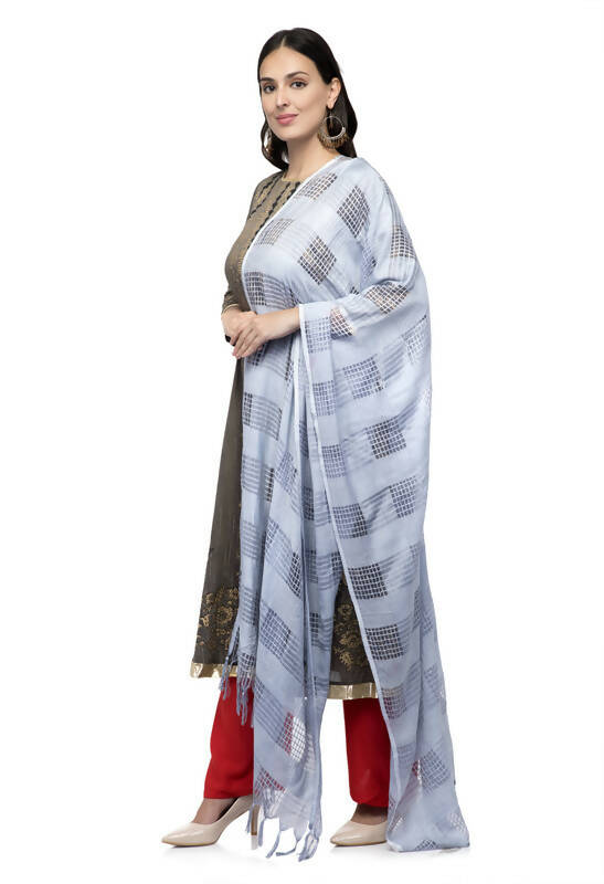 Mominos Fashion Moeza Silver Grey Window Cotton Dupatta | Grocsy