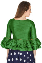 Aastha Fashion Women's Mehendi Art Silk Bell Sleeves attire with Poly Cotton Lining Blouse | Grocsy
