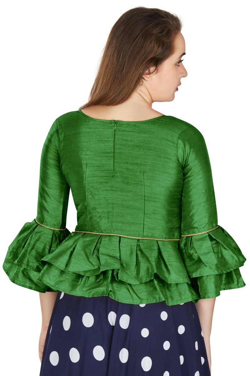 Aastha Fashion Women's Mehendi Art Silk Bell Sleeves attire with Poly Cotton Lining Blouse | Grocsy