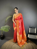 Joban Fashion Red Geometric Pattern Soft Silk Patola Saree | Grocsy