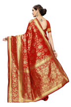 Vamika Banarasi Jaquard Red Weaving Saree | Grocsy