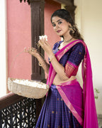 Lorenvalley Navyblue Cotton Silk Weaving Work With Paithani Concept Lehenga Choli | Grocsy