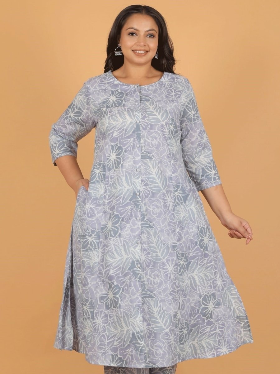 Aramya Grey Soft Cotton Floral A-line Kurta for Women | Grocsy