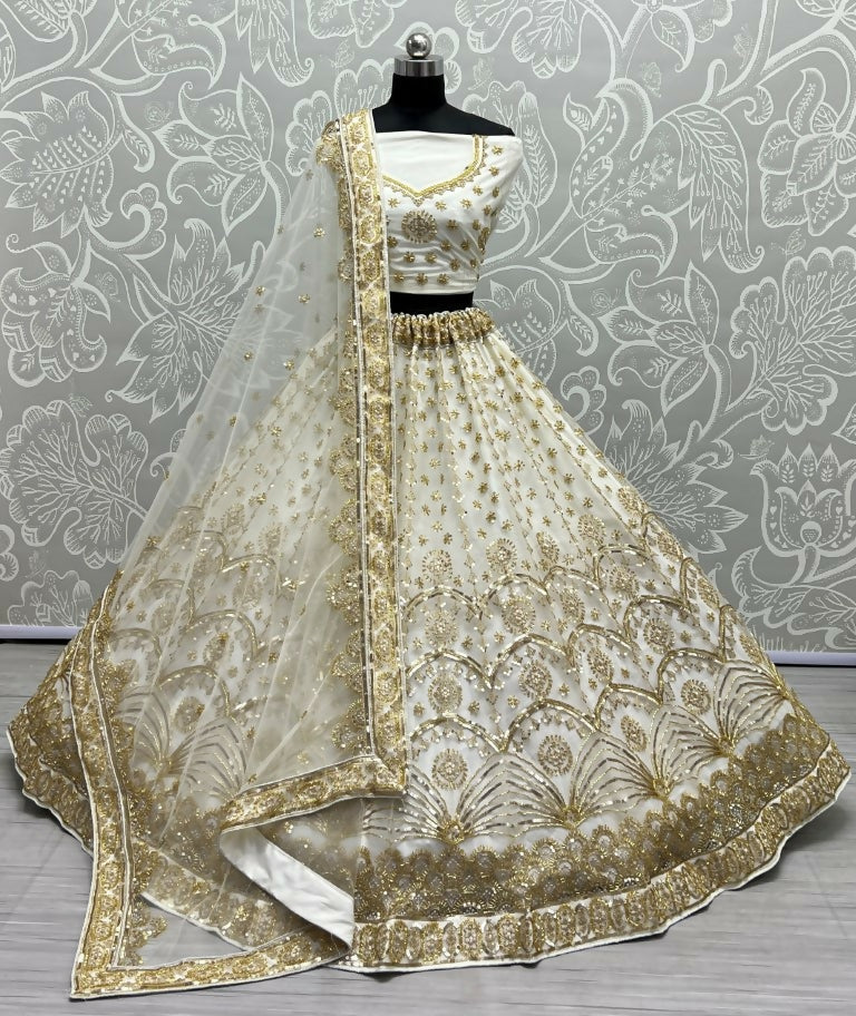Jyoti Fashion Women's Off White Bridal Net Fancy Sequins with Multi Thread Embroidered & Handwork Wedding Lehenga Choli | Grocsy