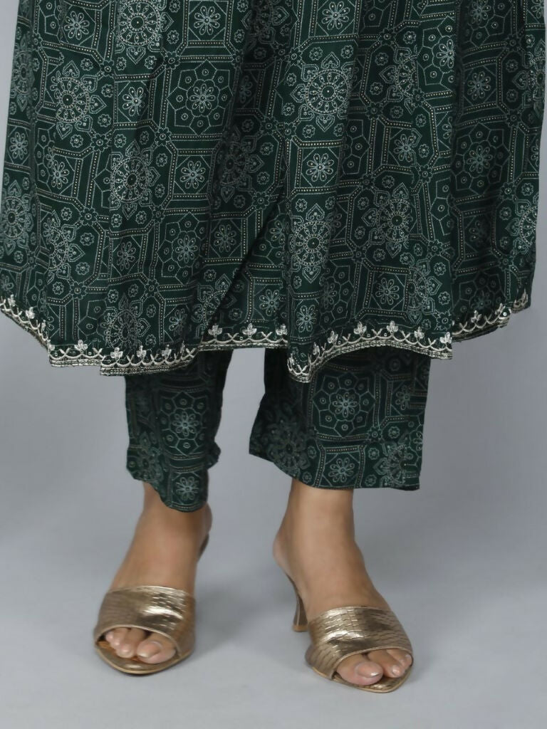 Alvano Women's Attractive And Stylish Rayon Anarkali Kurta With Pant And Dupatta | Grocsy