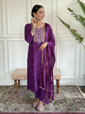 Purple Rayon Slub Stitched Suit With Dupatta - Tanisha | Grocsy